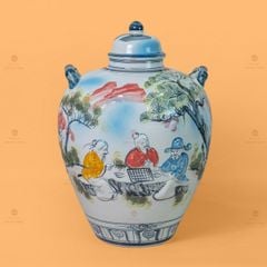 Vò Ngâm Rượu Họa Tiết Tiên Ông Đánh Cờ Vẽ Màu